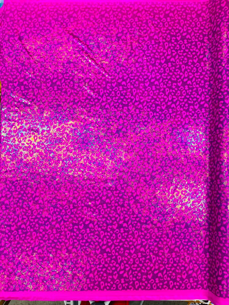 Leopard Oil Spill Metallic Print Nylon Spandex Fabric - Black, Purple, Green, Hot Pink Leopard Print, 58-60" Width (1 Yard)
