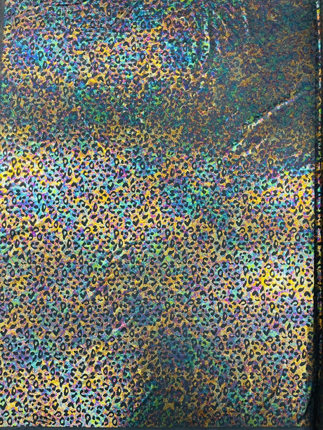 Leopard Oil Spill Metallic Print Nylon Spandex Fabric - Black, Purple, Green, Hot Pink Leopard Print, 58-60" Width (1 Yard)