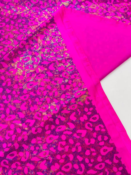 Leopard Oil Spill Metallic Print Nylon Spandex Fabric - Black, Purple, Green, Hot Pink Leopard Print, 58-60" Width (1 Yard)