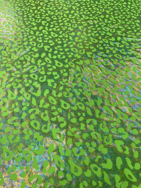 Leopard Oil Spill Metallic Print Nylon Spandex Fabric - Black, Purple, Green, Hot Pink Leopard Print, 58-60" Width (1 Yard)
