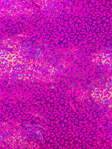 Leopard Oil Spill Metallic Print Nylon Spandex Fabric - Black, Purple, Green, Hot Pink Leopard Print, 58-60" Width (1 Yard)