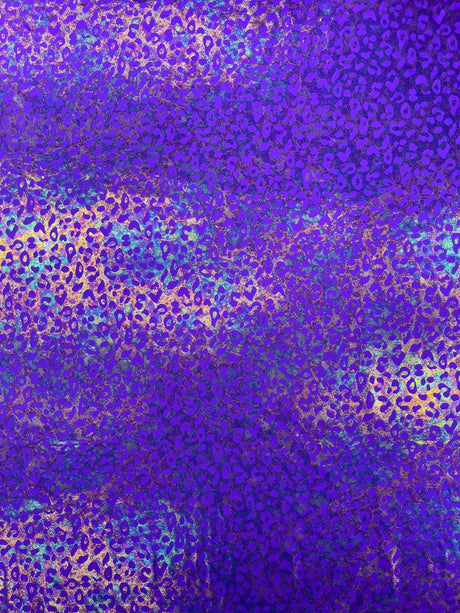 Leopard Oil Spill Metallic Print Nylon Spandex Fabric - Black, Purple, Green, Hot Pink Leopard Print, 58-60" Width (1 Yard)