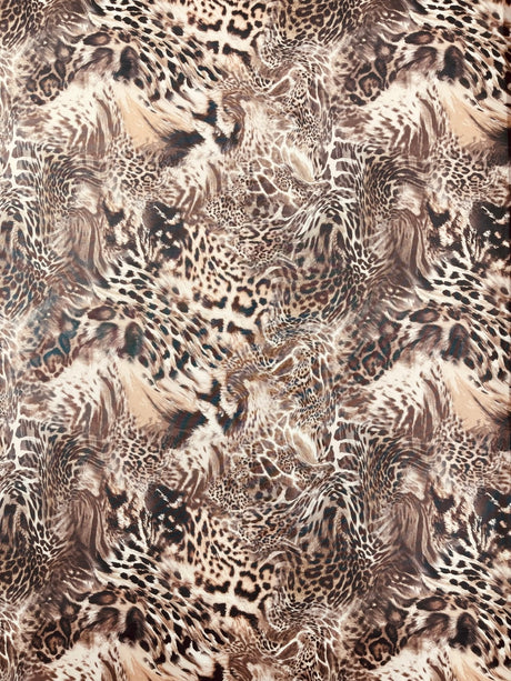 Leopard Print Power Mesh Nylon Spandex Fabric - Gold/Black Leopard Print, 58" Width (1 Yard)