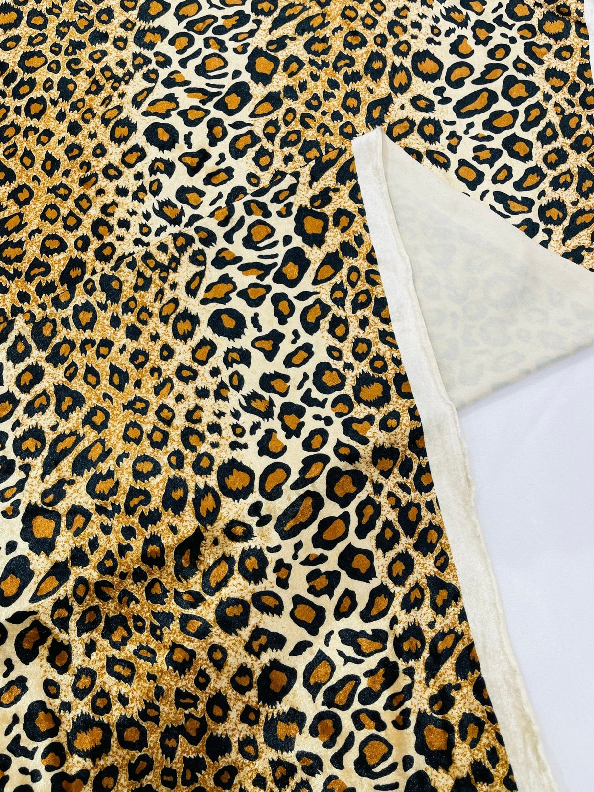 Leopard Print Stretch Velvet Fabric - Gold/Black Leopard Print, 58" Width (1 Yard)
