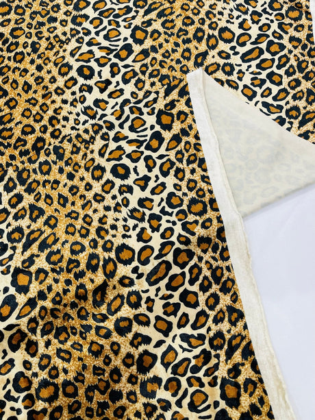 Leopard Print Stretch Velvet Fabric - Gold/Black Leopard Print, 58" Width (1 Yard)