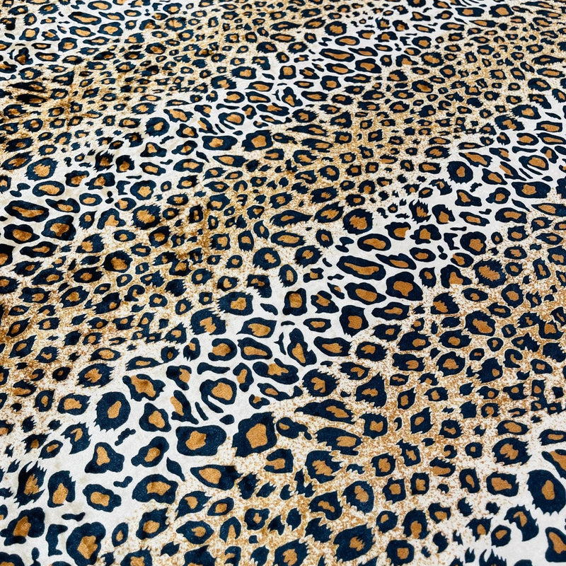 Leopard Print Stretch Velvet Fabric - Gold/Black Leopard Print, 58" Width (1 Yard)