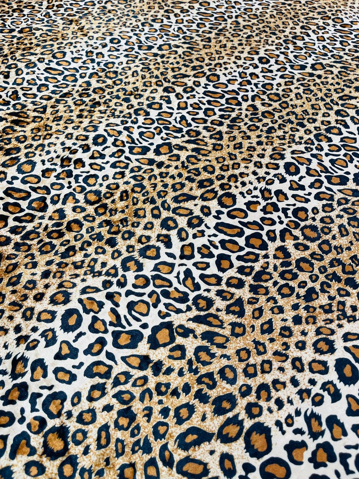 Leopard Print Stretch Velvet Fabric - Gold/Black Leopard Print, 58" Width (1 Yard)