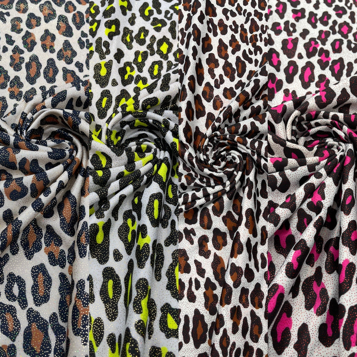 Leopard Print With Foil Stretch Spandex Fabric - Leopard Print, 58" Width (1 Yard)