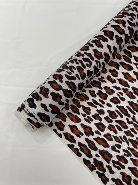 Leopard Print With Foil Stretch Spandex Fabric - Leopard Print, 58" Width (1 Yard)