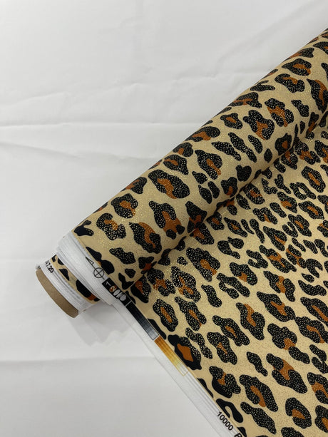 Leopard Print With Foil Stretch Spandex Fabric - Leopard Print, 58" Width (1 Yard)