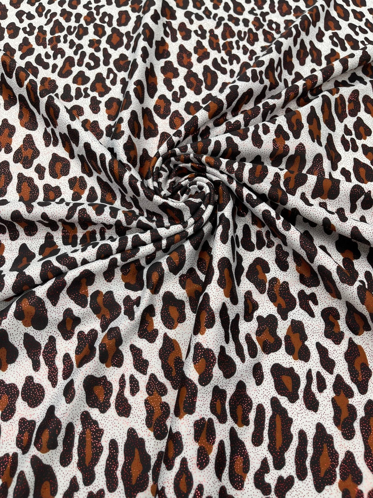 Leopard Print With Foil Stretch Spandex Fabric - Leopard Print, 58" Width (1 Yard)
