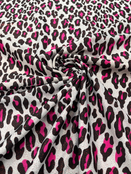 Leopard Print With Foil Stretch Spandex Fabric - Leopard Print, 58" Width (1 Yard)