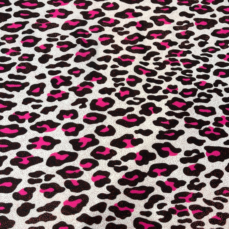 Leopard Print With Foil Stretch Spandex Fabric - Leopard Print, 58" Width (1 Yard)