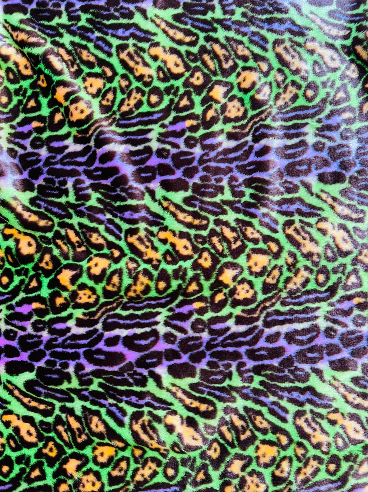 Leopard Tie Dyed Faux Fur Fabric - Black Light Reflective, 58" Width (1 Yard)