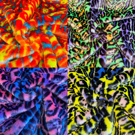 Leopard Tie Dyed Faux Fur Fabric - Black Light Reflective, 58" Width (1 Yard)