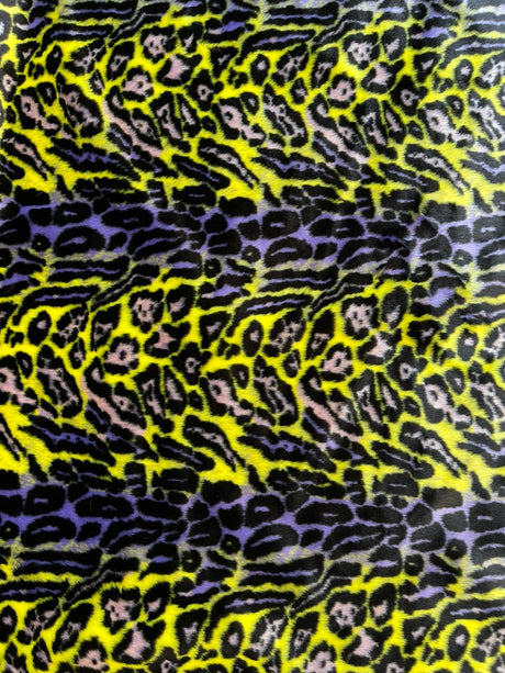 Leopard Tie Dyed Faux Fur Fabric - Black Light Reflective, 58" Width (1 Yard)