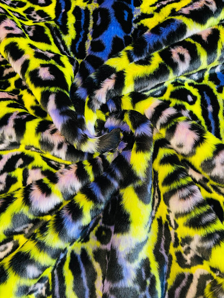 Leopard Tie Dyed Faux Fur Fabric - Black Light Reflective, 58" Width (1 Yard)