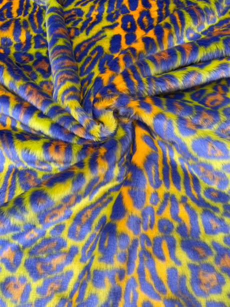 Leopard Tie Dyed Faux Fur Fabric - Black Light Reflective, 58" Width (1 Yard)