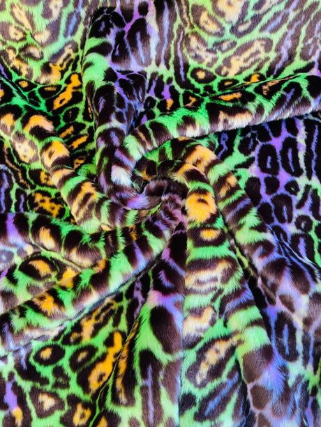 Leopard Tie Dyed Faux Fur Fabric - Black Light Reflective, 58" Width (1 Yard)
