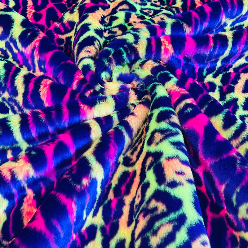 Leopard Tie Dyed Faux Fur Fabric - Black Light Reflective, 58" Width (1 Yard)