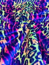 Leopard Tie Dyed Faux Fur Fabric - Black Light Reflective, 58" Width (1 Yard)
