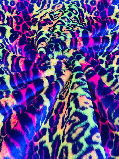 Leopard Tie Dyed Faux Fur Fabric - Black Light Reflective, 58" Width (1 Yard)