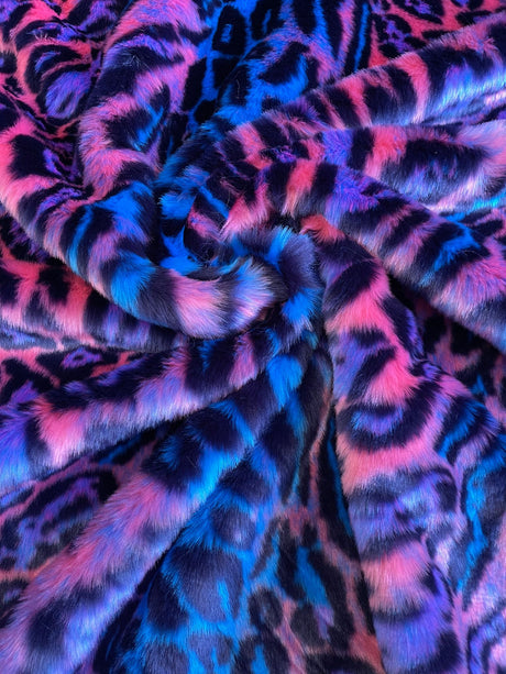 Leopard Tie Dyed Faux Fur Fabric - Black Light Reflective, 58" Width (1 Yard)