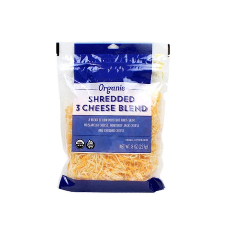 Organic Shredded 3 Cheese Blend Meltable Mozzarella Jack Cheddar