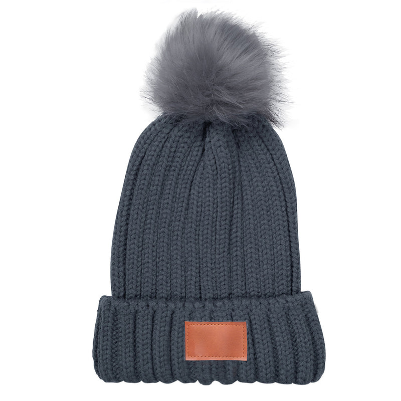 Knit Beanie With Fur Pom Pom