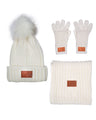 Three-Piece Rib Knit Fur Pom Winter Set