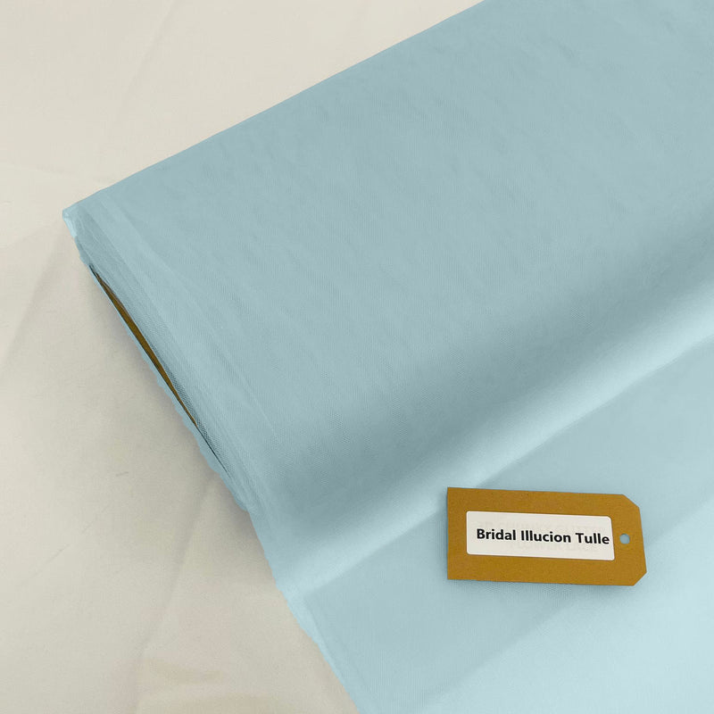 Bridal Illusion Tulle Polyester Fabric - Light Blue Sheer, 108" Width (1 Roll)