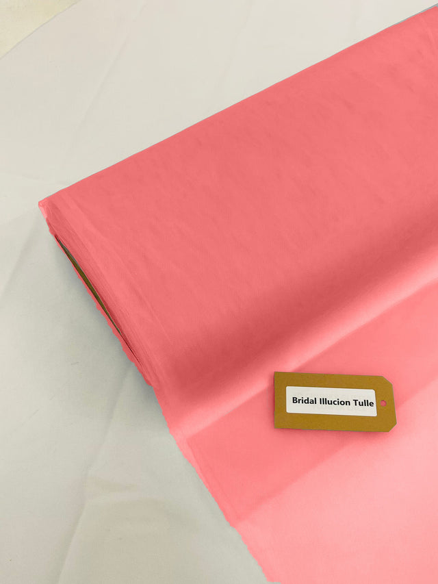 Bridal Illusion Tulle Polyester Fabric - Light Coral, 108" Width (1 Roll)