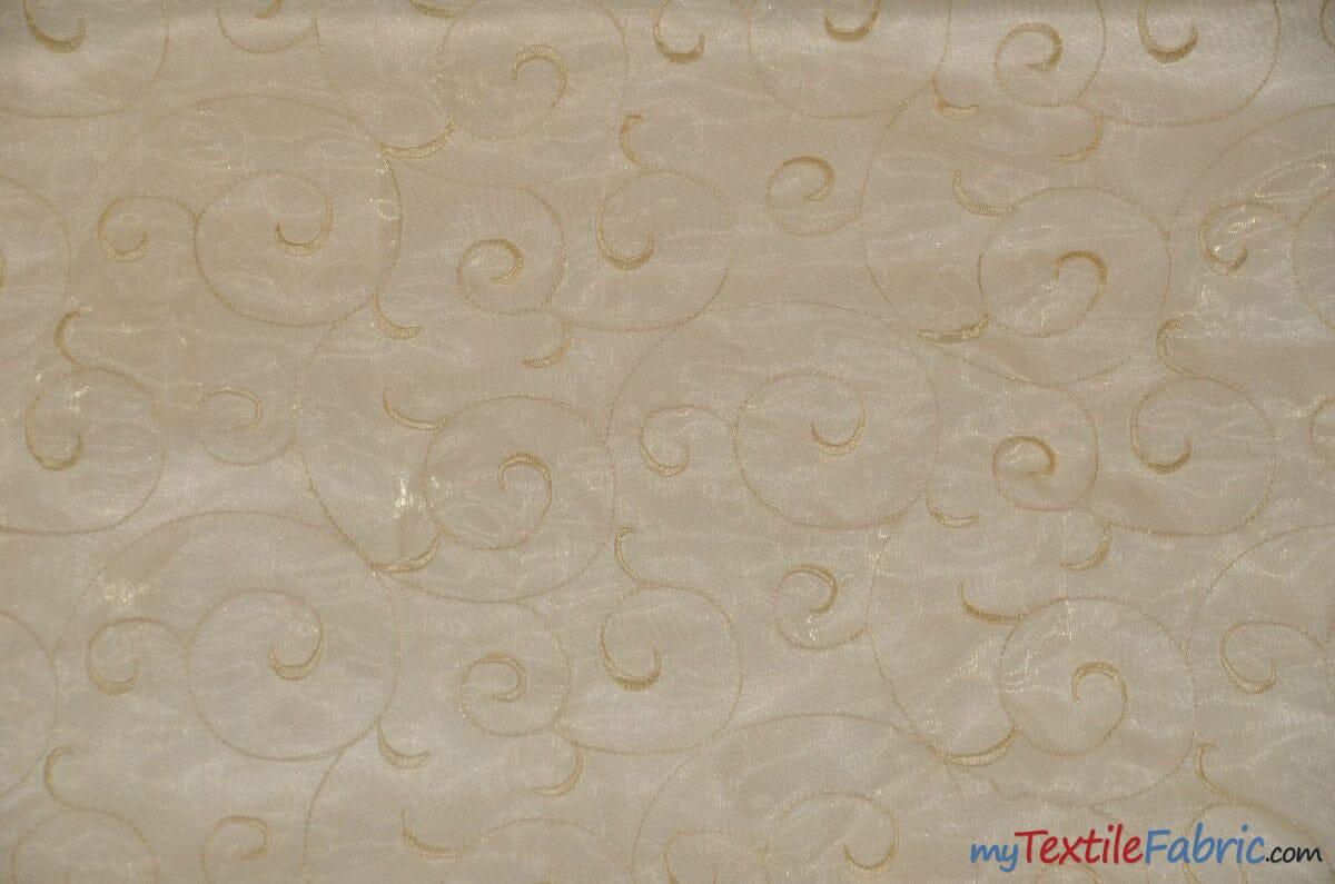 Swirl Organza Polyester Fabric - Embroidered Swirl Sheer, 52/54" Width, Multiple Colors (1 Yard)