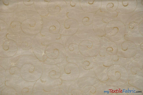 Swirl Organza Polyester Fabric - Embroidered Swirl Sheer, 52/54" Width, Multiple Colors (1 Yard)
