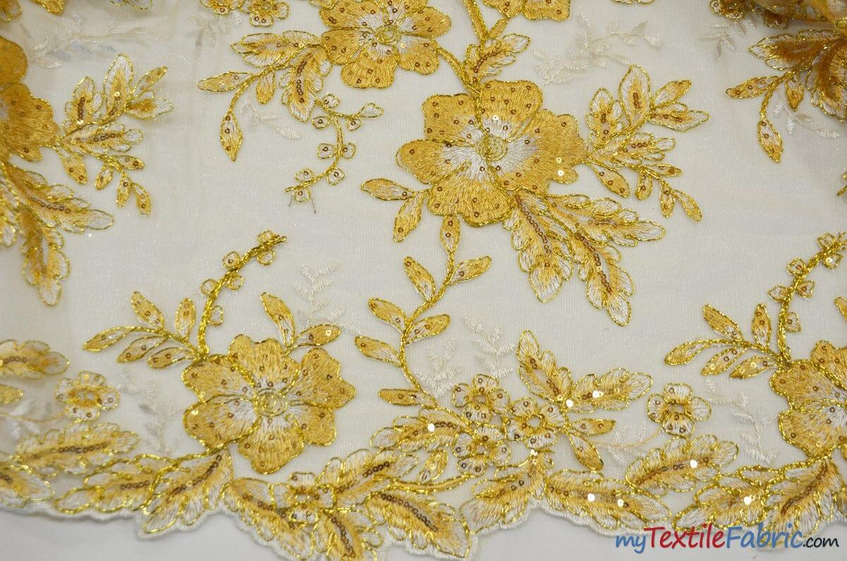 Edith Embroidery Fabric - Two Tone Floral Embroidery, Sheer Tulle, 52" Width, Multiple Colors (1 Yard)