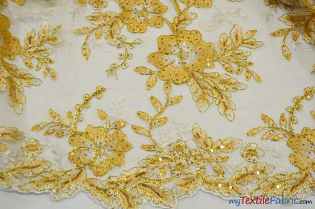 Edith Embroidery Fabric - Two Tone Floral Embroidery, Sheer Tulle, 52" Width, Multiple Colors (1 Yard)