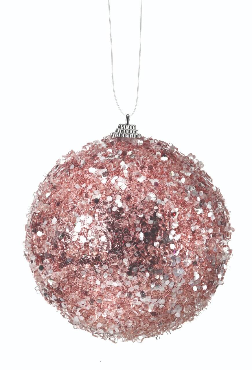 4.5” Pink Glitter Sequin Iced Ball Christmas Ornaments