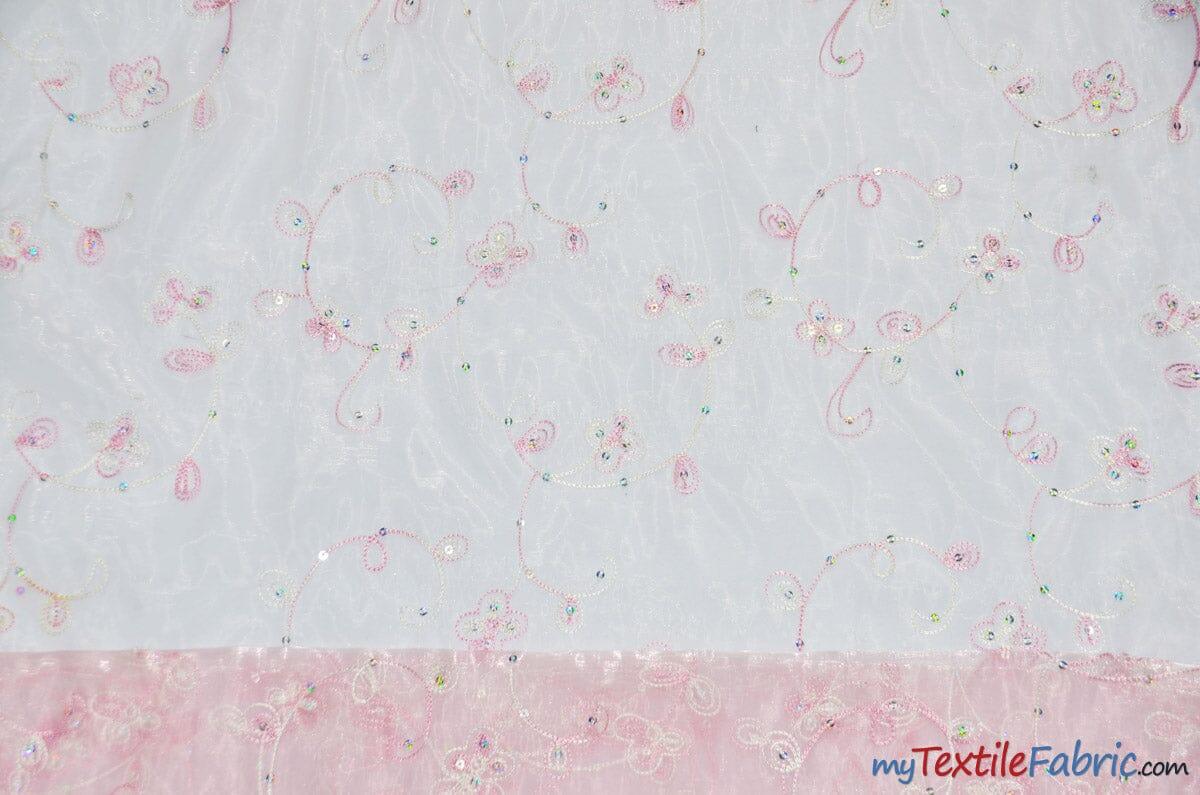 Dahlia Organza Embroidery Polyester Fabric - Embroidered Floral Sheer With Sequins Embellishment, 54" Width (1 Yard)