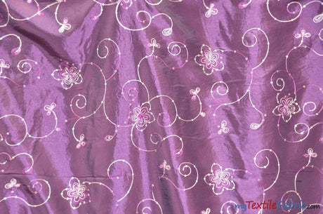 Aurora Taffeta Embroidered Floral Taffeta Fabric - Multi Color Floral Embroidery With Sequins, 54" Width (1 Yard)