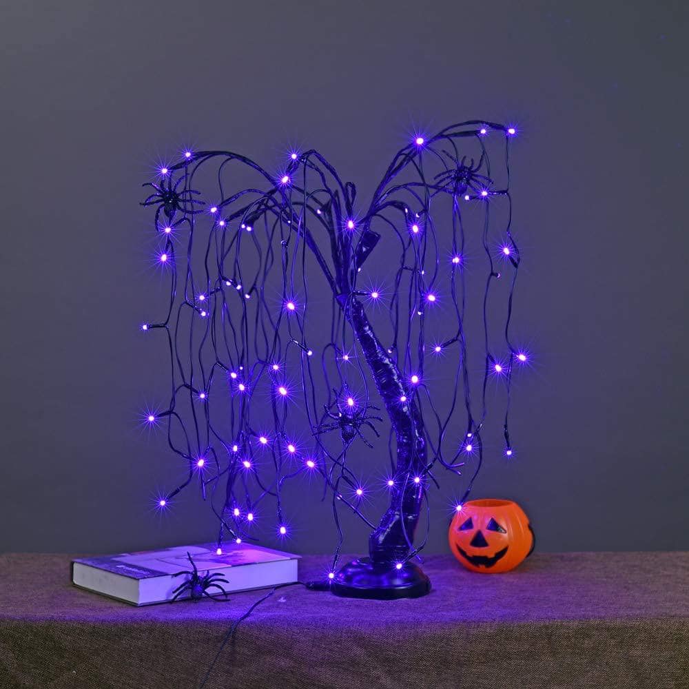 2 ft Purple Pre-Lit LED Willow Halloween Tree