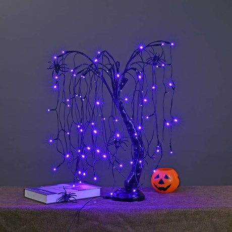 2 ft Purple Pre-Lit LED Willow Halloween Tree