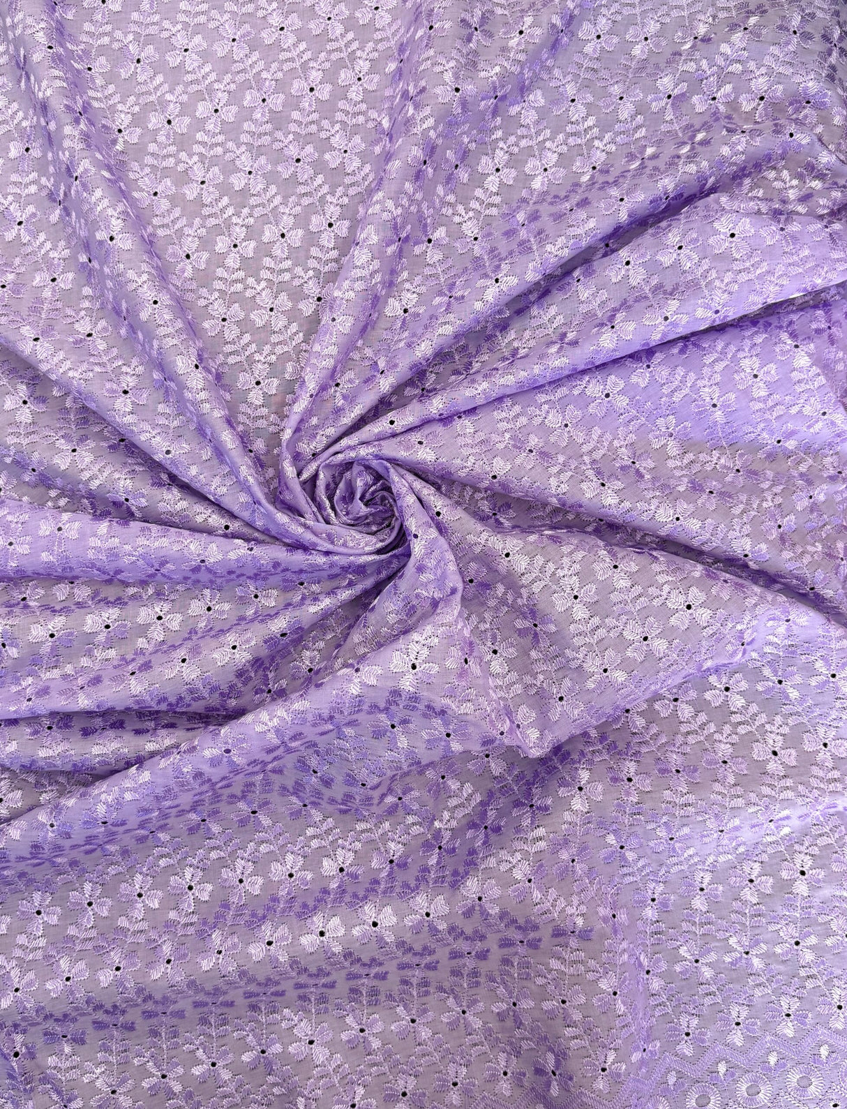 Heavy Eyelet Lilac Polyester Cotton Fabric - Lilac Floral Embroidery, 41"- 42" Width