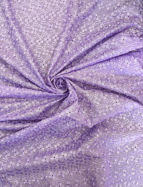 Heavy Eyelet Lilac Polyester Cotton Fabric - Lilac Floral Embroidery, 41"- 42" Width