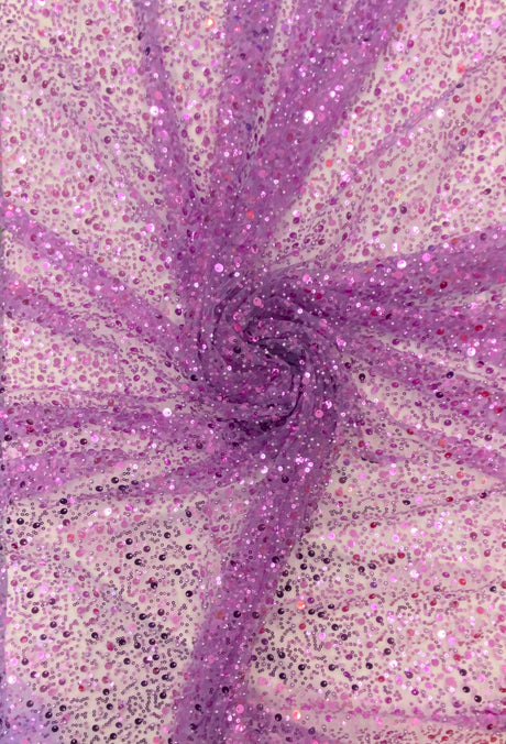 BPS Mesh Lace Polyester Fabric - Lilac Beads, Pearls, Sequins, 60" Width, 54" Design Width (1 Yard)