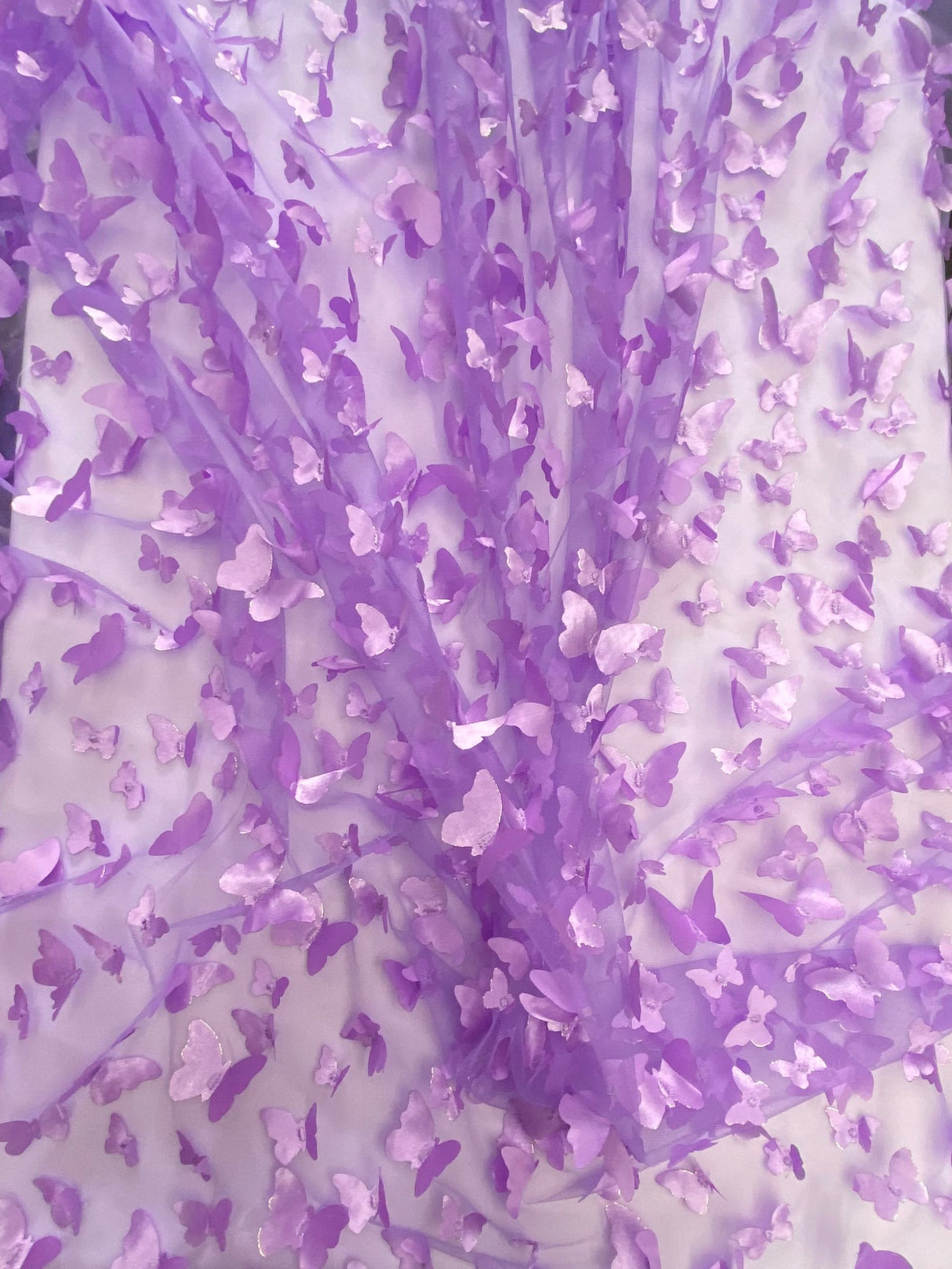 3D Butterflies Lilac 100 Percent Polyester Mesh Fabric - Light Weight Satin Butterflies, Lilac, 54" Width