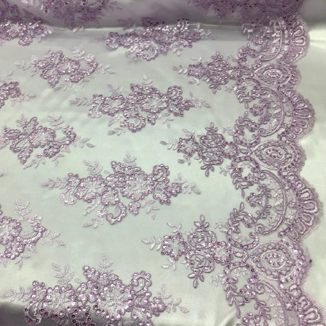 Lilac Sequin Lace Fabric - Embroidered Mesh, Lilac, 54" Width