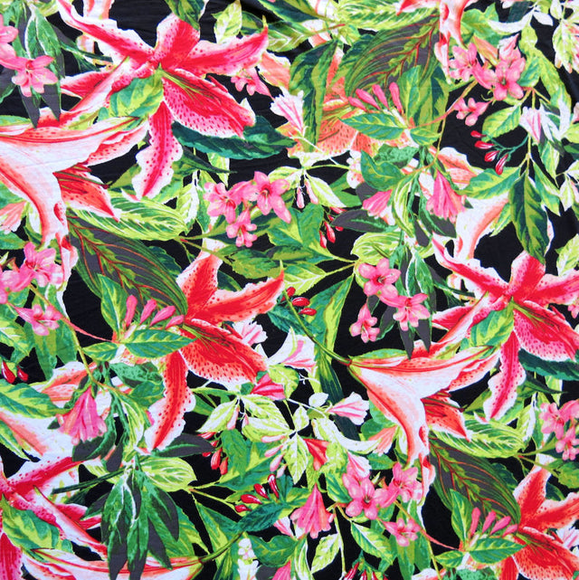 Swim Knit Nylon Spandex Lily Garden on Black