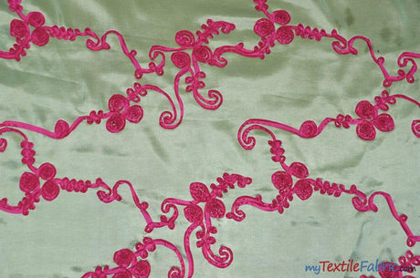 Ribbon Taffeta Polyester Fabric - Embroidered Ribbon Cord, Multiple Colors, 54" Width (1 Yard)