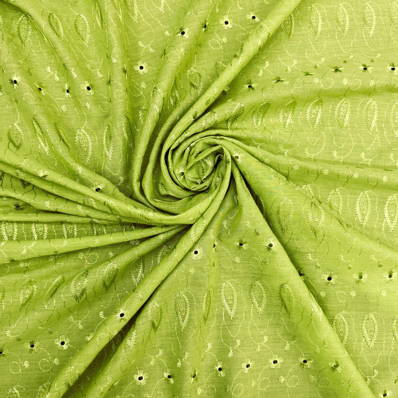 Lime Medium Eyelet Polyester Cotton Fabric - Lime, Small Eyelets, 41"-42" Width