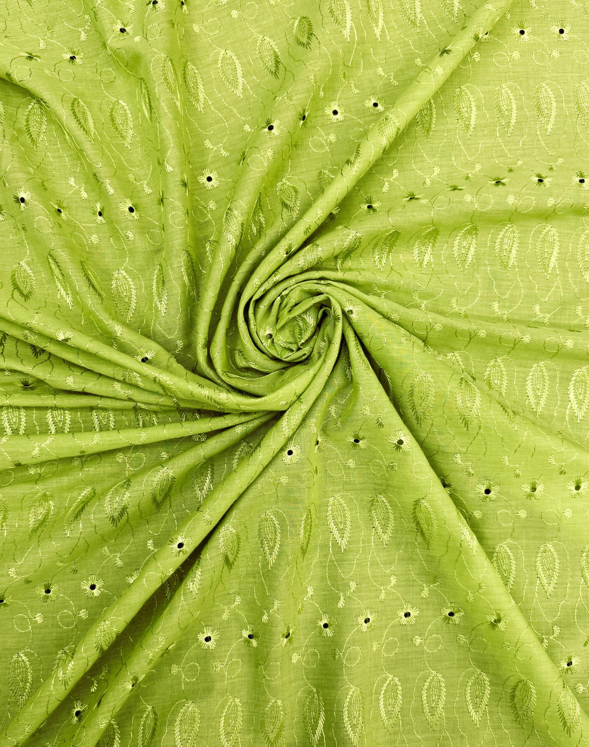 Lime Medium Eyelet Polyester Cotton Fabric - Lime, Small Eyelets, 41"-42" Width
